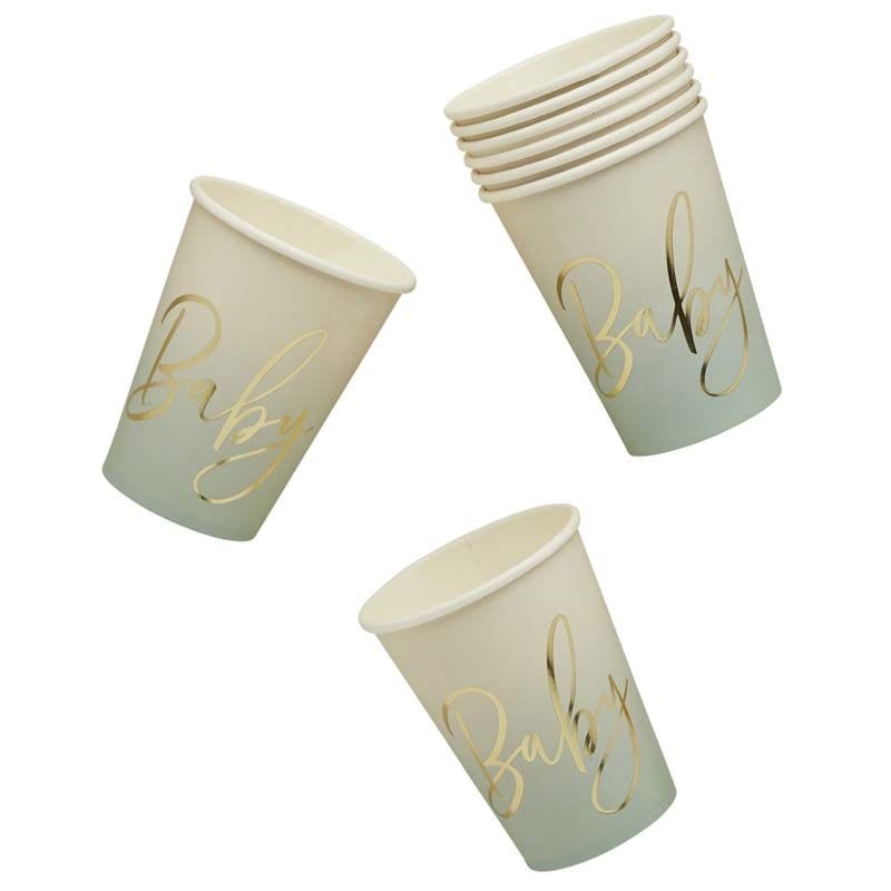 Sage Green Baby Shower Paper Cups x 8 - Eucalyptus Baby Shower Supplies Disposable Cups Sage Green Baby Shower Paper Cups x 8