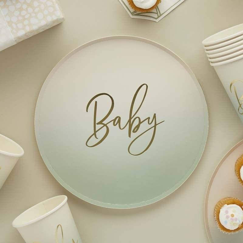 Sage Green Baby Shower Paper Plates x 8 - Eucalyptus Baby Shower Supplies Disposable Plates Sage Green Baby Shower Paper Plates x 8