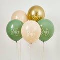 Sage Green, Nude & Gold Baby Shower Balloons x 5 Balloons Sage Green, Nude & Gold Baby Shower Balloons x 5