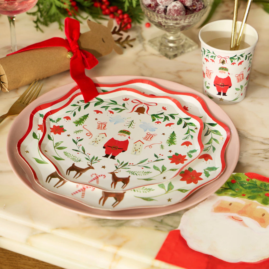 Santa Claus Patterned Large Christmas Party Plates x 8 | Meri Meri Christmas Table party plates Santa Claus Patterned Large Christmas Party Plates x 8