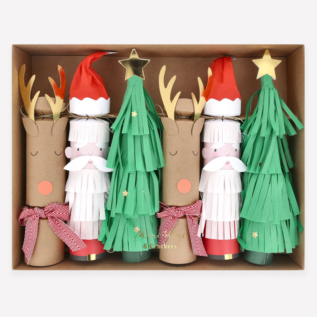 Santa, Reindeer & Tree Christmas Crackers x 6 | Meri Meri Christmas Crackers christmas crackers Santa, Reindeer & Tree Christmas Crackers x 6