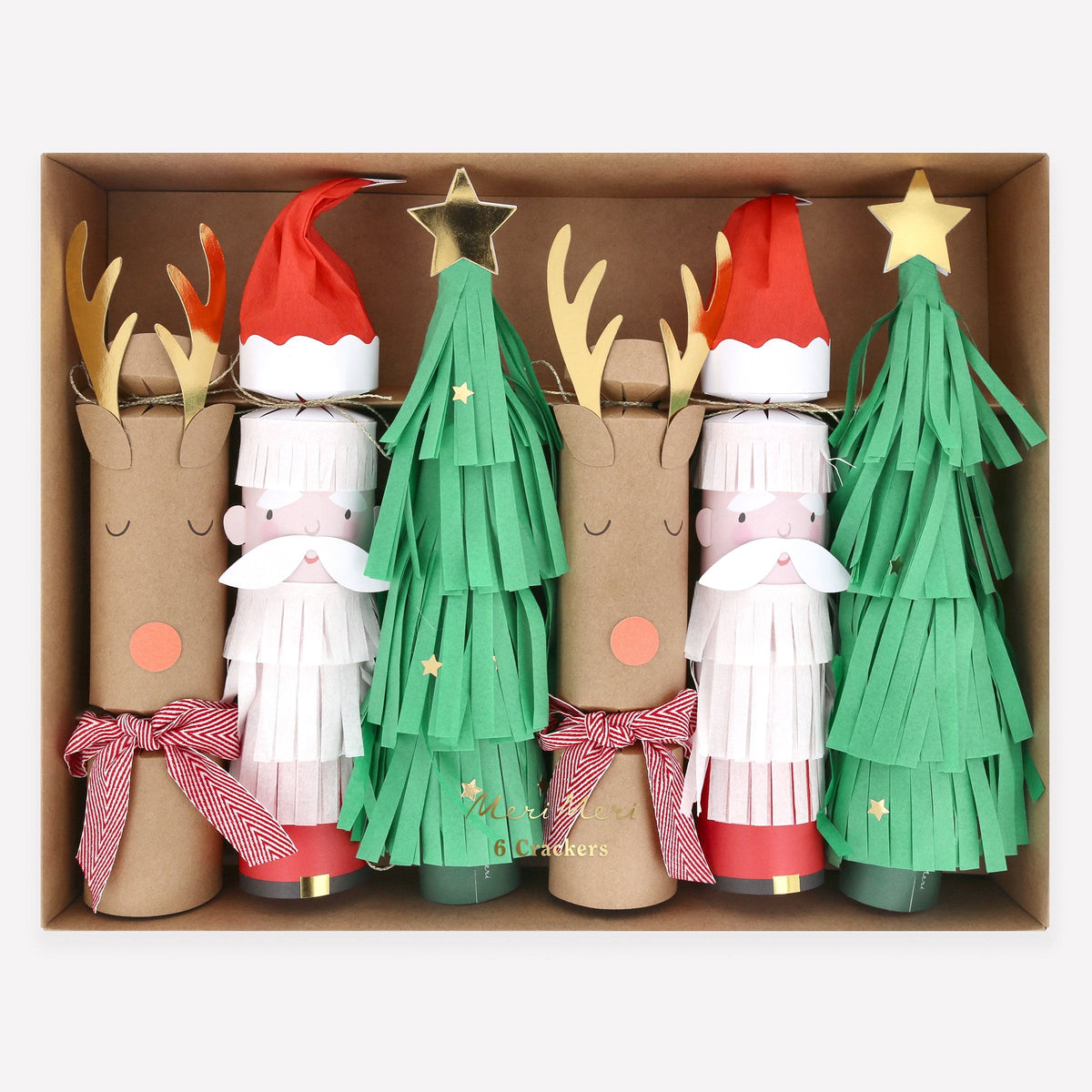 Santa, Reindeer & Tree Christmas Crackers x 6 | Meri Meri Christmas Crackers christmas crackers Santa, Reindeer & Tree Christmas Crackers x 6