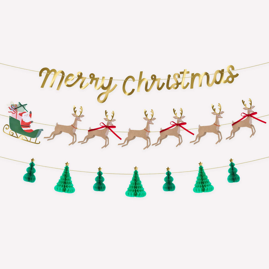 Santa, Sleigh & Reindeer Christmas Garland Set | Meri Meri Christmas Garlands Bunting Santa, Sleigh & Reindeer Christmas Garland Set