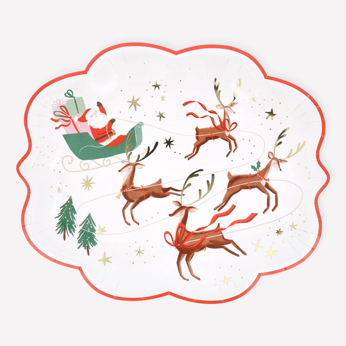 Santa, Sleigh & Reindeer Christmas Party Plates x 8 | Meri Meri Christmas Table party plates Santa, Sleigh & Reindeer Christmas Party Plates x 8