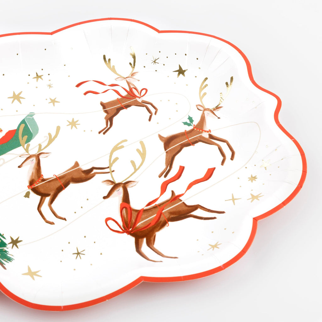 Santa, Sleigh & Reindeer Christmas Party Plates x 8 | Meri Meri Christmas Table party plates Santa, Sleigh & Reindeer Christmas Party Plates x 8