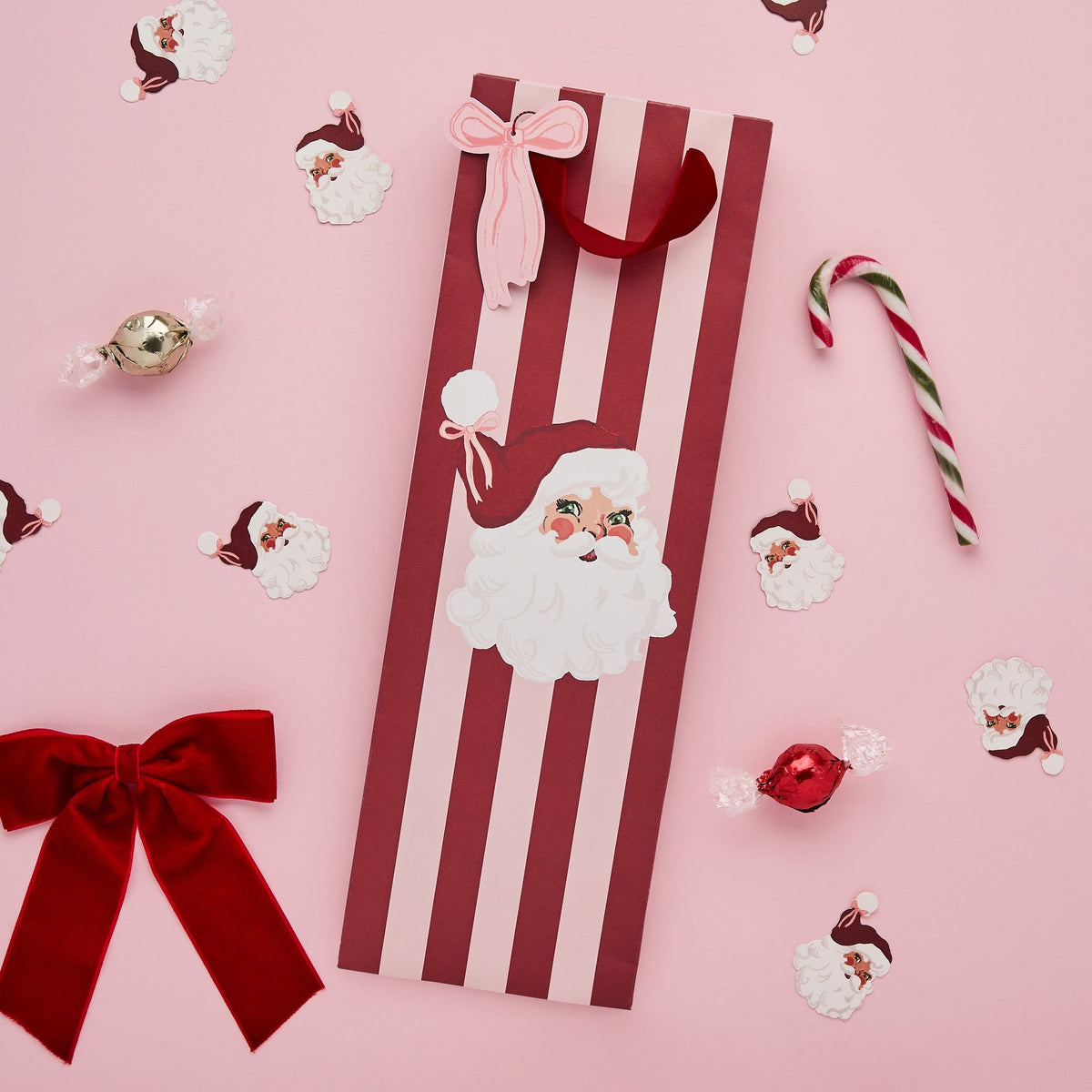 Santa & Stripe Bottle Bag | Hootyballoo Christmas Bottle Gift Bag Gift Bags Santa & Stripe Bottle Bag