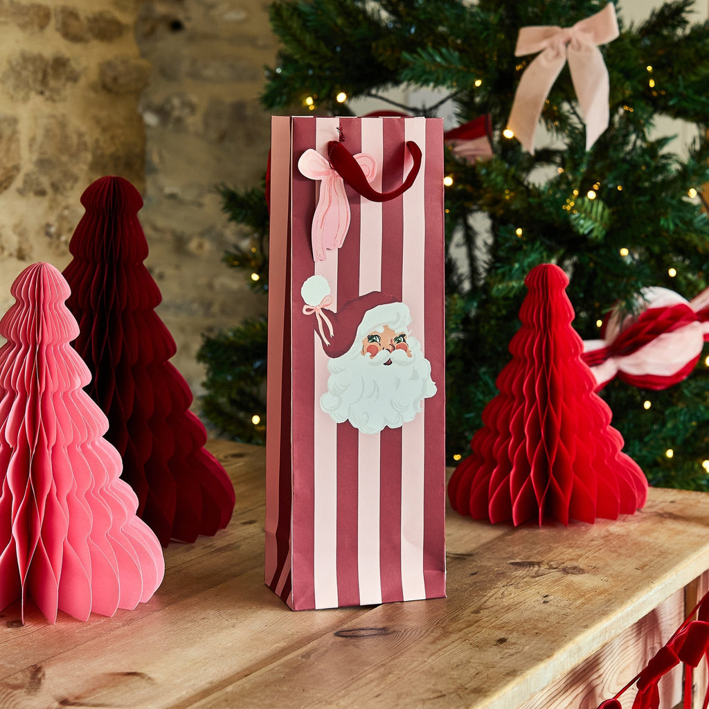 Santa & Stripe Bottle Bag | Hootyballoo Christmas Bottle Gift Bag Gift Bags Santa & Stripe Bottle Bag