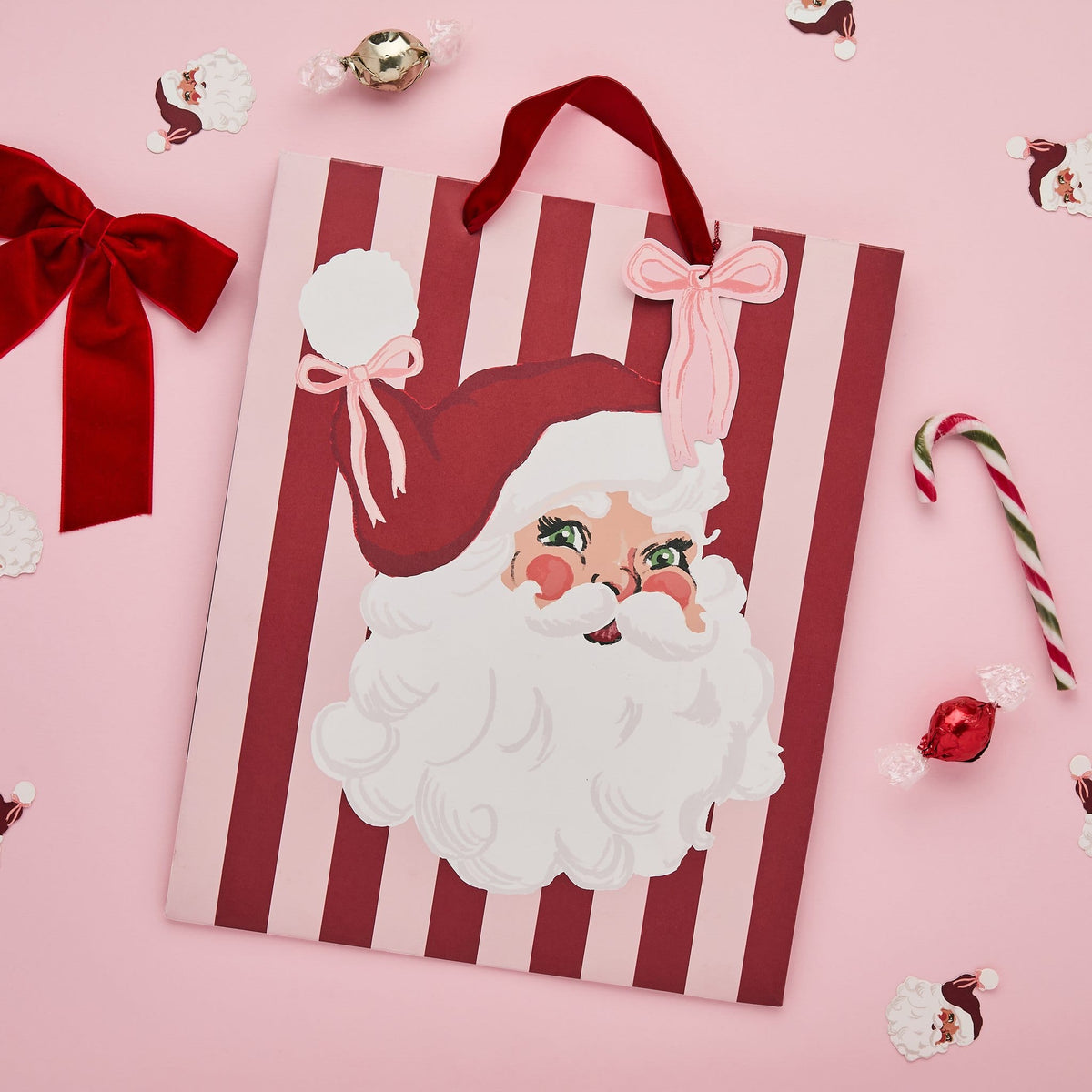Santa & Stripe Medium Gift Bag | Hootyballoo Christmas Gift Bags Gift Bags Santa & Stripe Medium Gift Bag