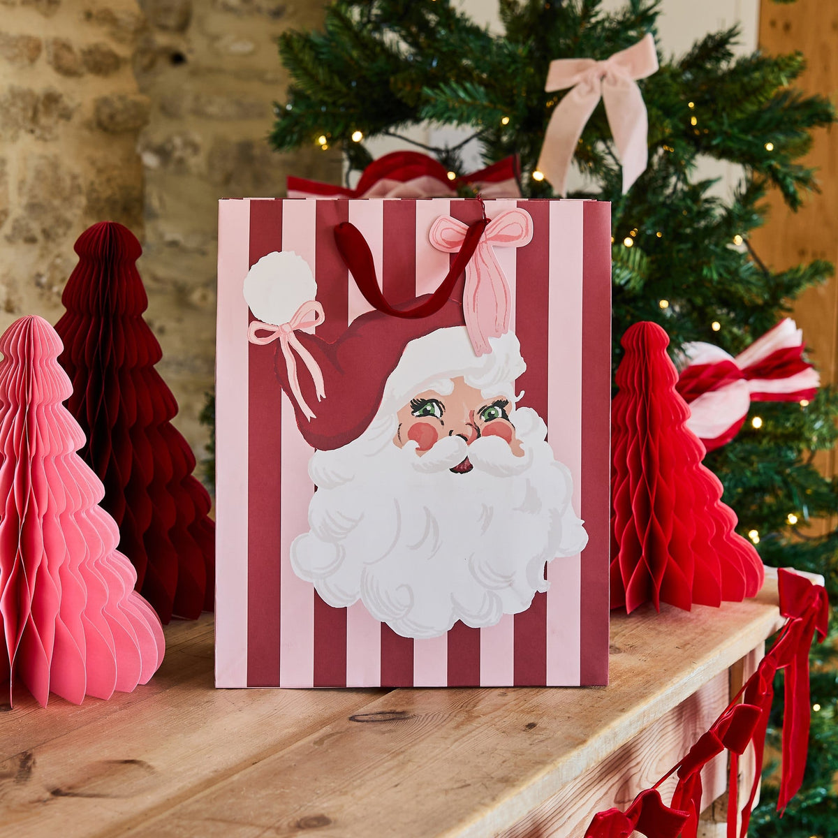 Santa & Stripe Medium Gift Bag | Hootyballoo Christmas Gift Bags Gift Bags Santa & Stripe Medium Gift Bag