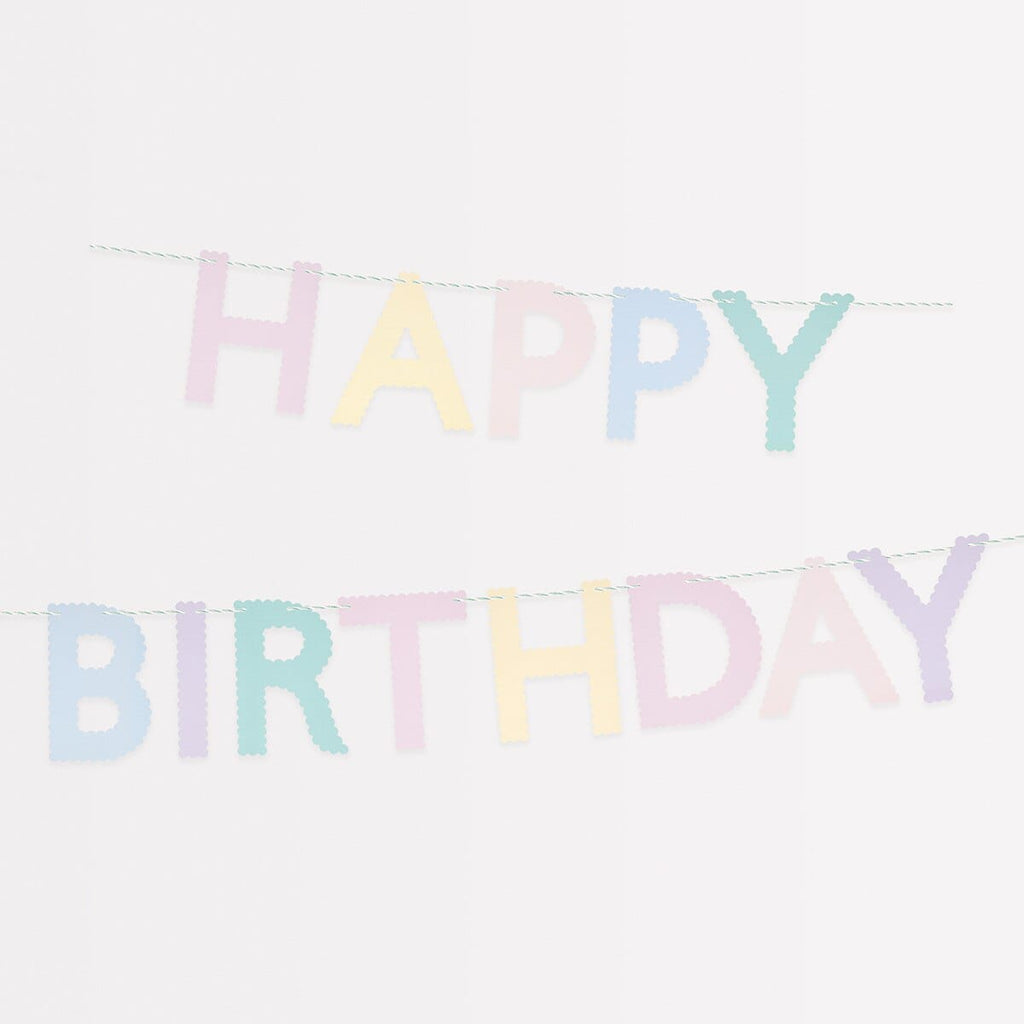 Scallop Pastel Happy Birthday Party Garland | Meri Meri Bunting Scallop Pastel Happy Birthday Party Garland