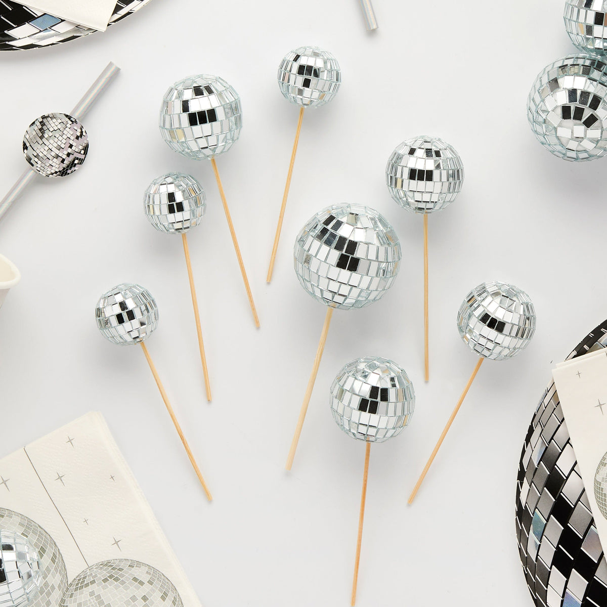 Silver Disco Ball Cake Decorations – Pack of 8 Cake Decorating Supplies Silver Disco Ball Cake Decorations – Pack of 8