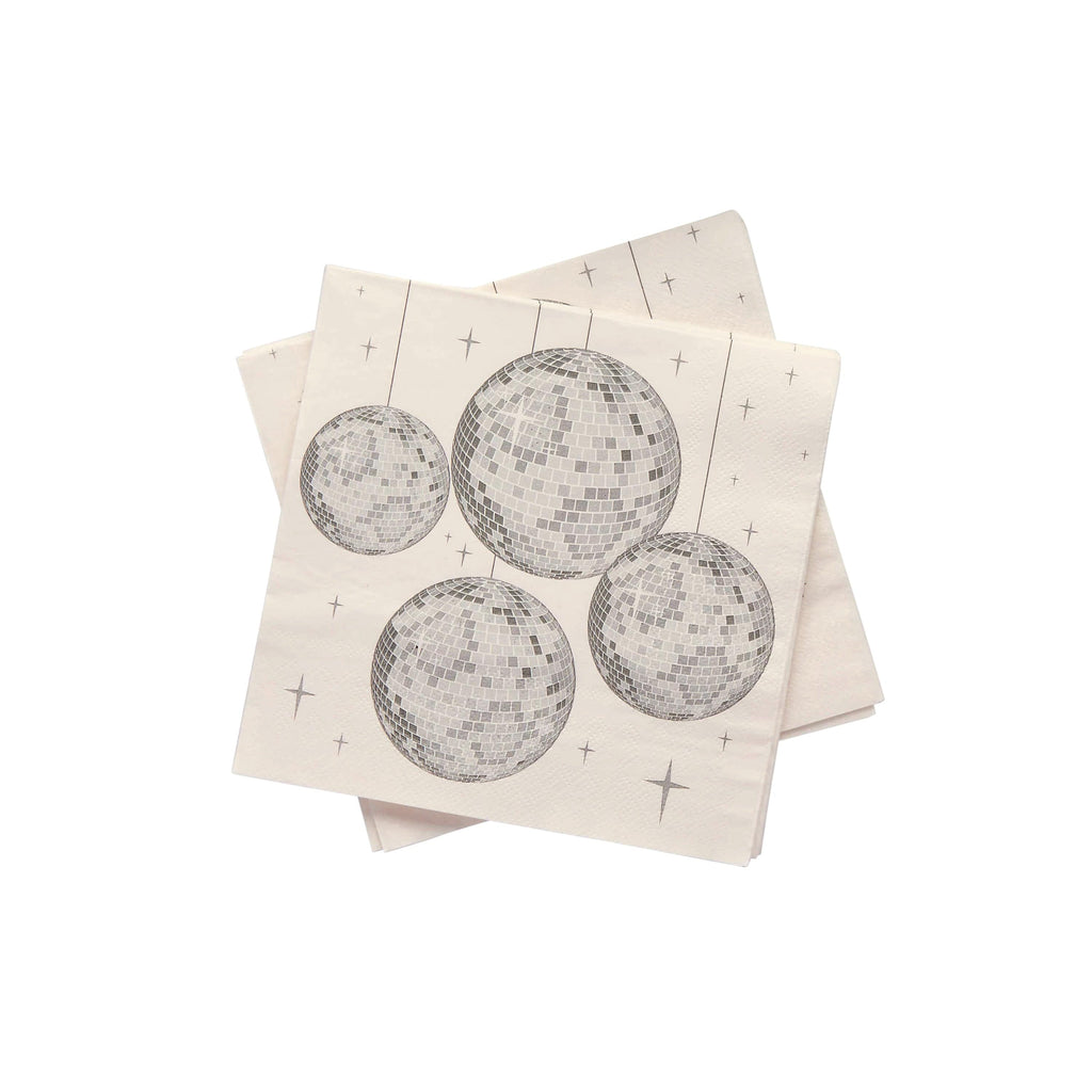 Silver Disco Ball Paper Napkins (Set of 16) - Disco Party Supplies Paper Napkins Silver Disco Ball Paper Napkins x 16