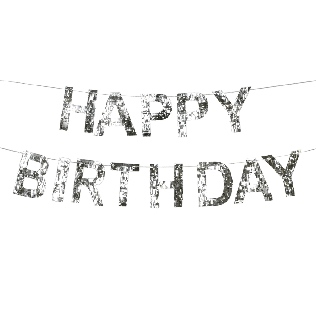 Silver Foil Happy Birthday Banner - Silver Party Supplies Bunting Happy Birthday Banner - Silver Foil
