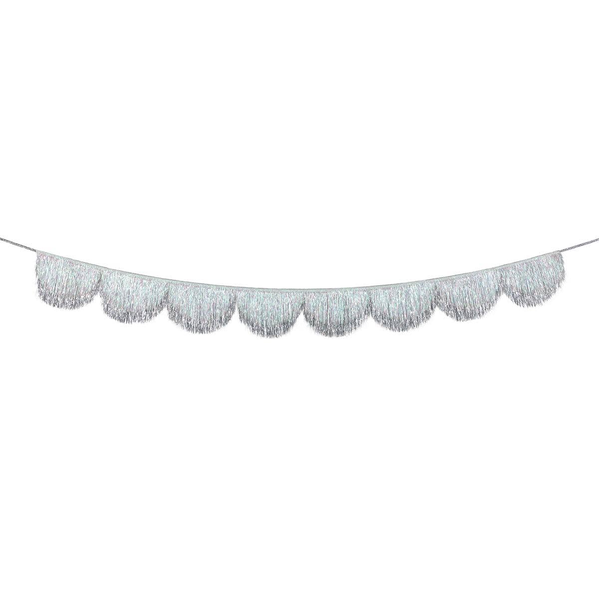 Silver Iridescent Tinsel Scallop Party Garland | Meri Meri Bunting Silver Iridescent Tinsel Scallop Party Garland