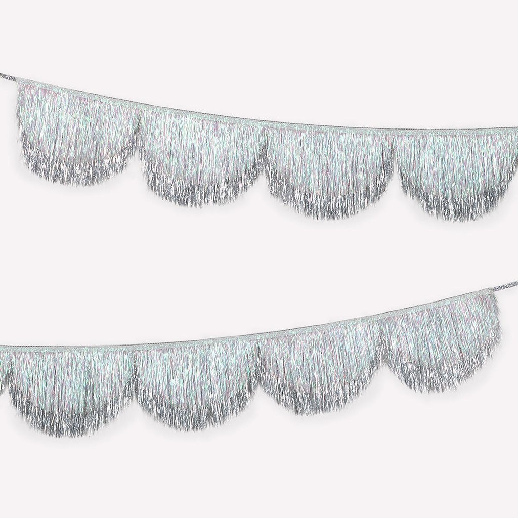 Silver Iridescent Tinsel Scallop Party Garland | Meri Meri Bunting Silver Iridescent Tinsel Scallop Party Garland