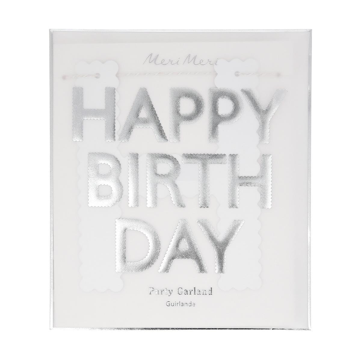 Silver Scallop Happy Birthday Party Garland | Meri Meri Bunting Silver Scallop Happy Birthday Party Garland