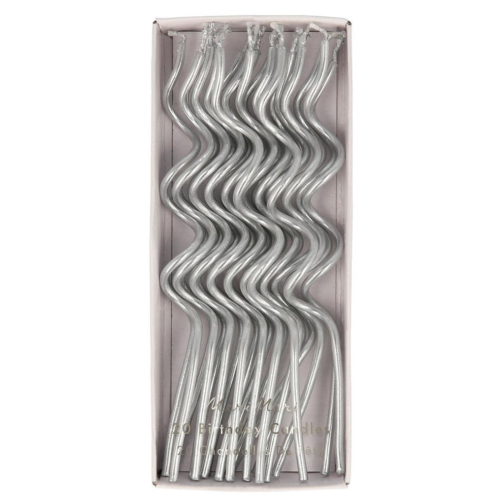 Silver Swirly Party Candles x 20 | Meri Meri Birthday Candles Silver Swirly Party Candles x 20