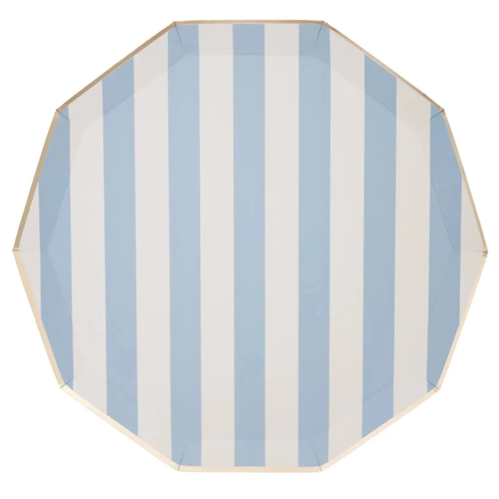 Sky Blue Cabana Stripe Party Plates x 8 - Bonjour Fête Party Paper Plate Sky Blue Cabana Stripe Party Plates x 8