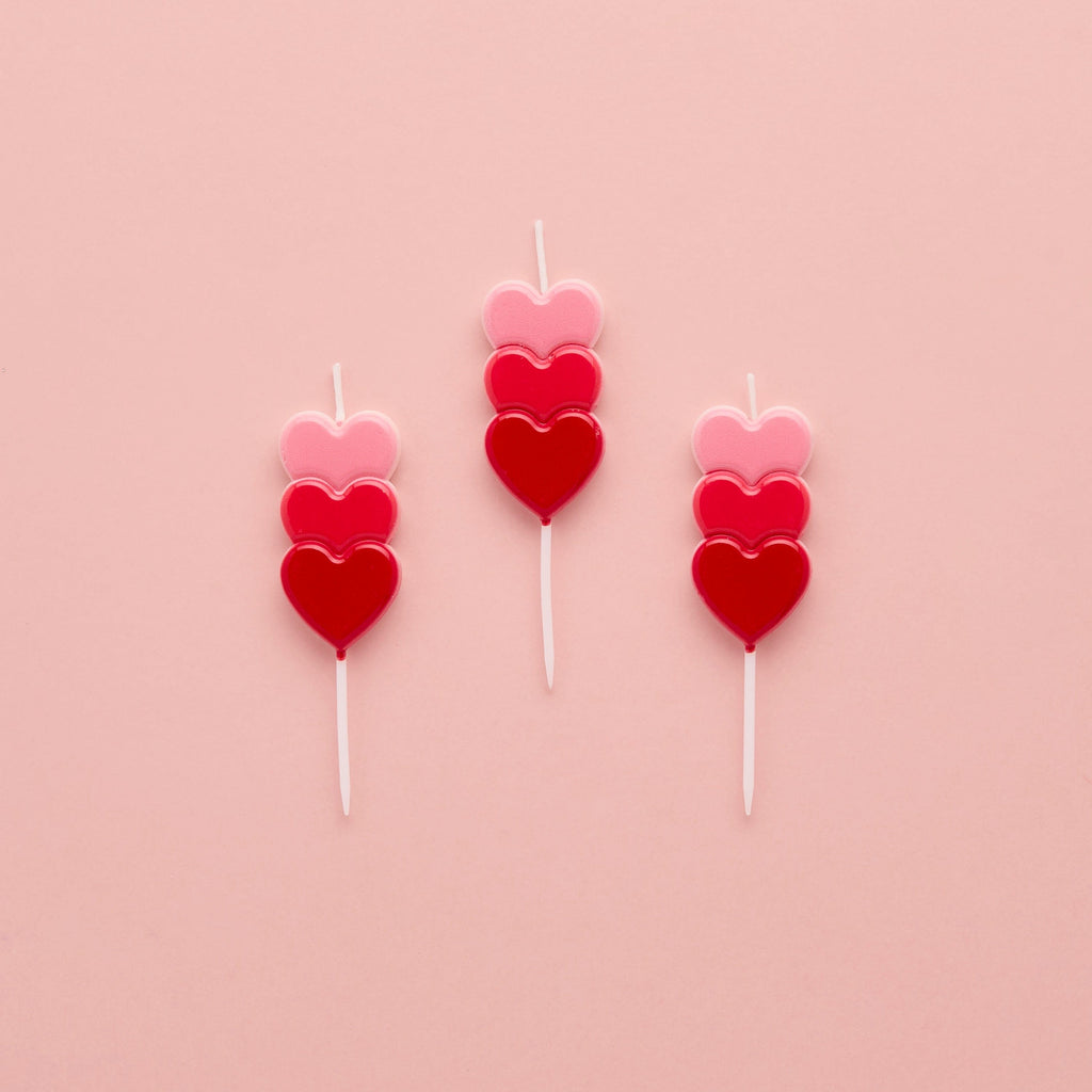 Stacked Heart Candles x 3 Birthday Candles Stacked Heart Candles x 3