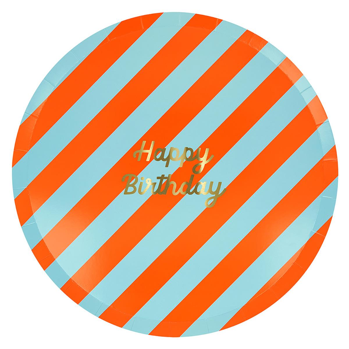 Stripe Happy Birthday Dinner Party Plates x 8 | Meri Meri party plates Stripe Happy Birthday Dinner Party Plates x 8