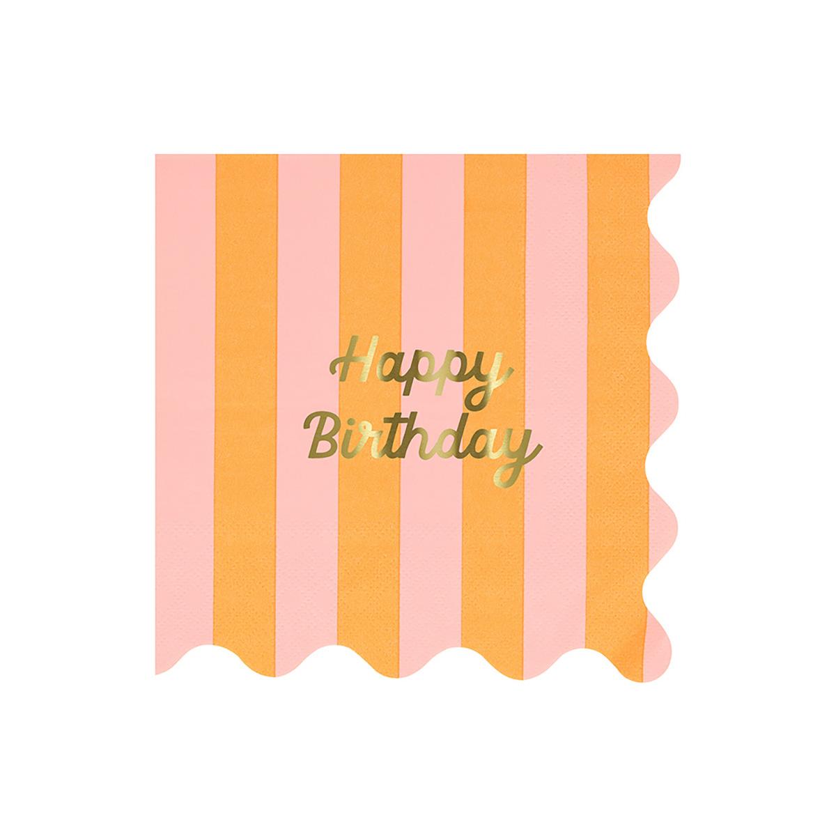 Stripe Happy Birthday Large Party Napkins x 16 | Meri Meri party napkins Stripe Happy Birthday Large Party Napkins x 16