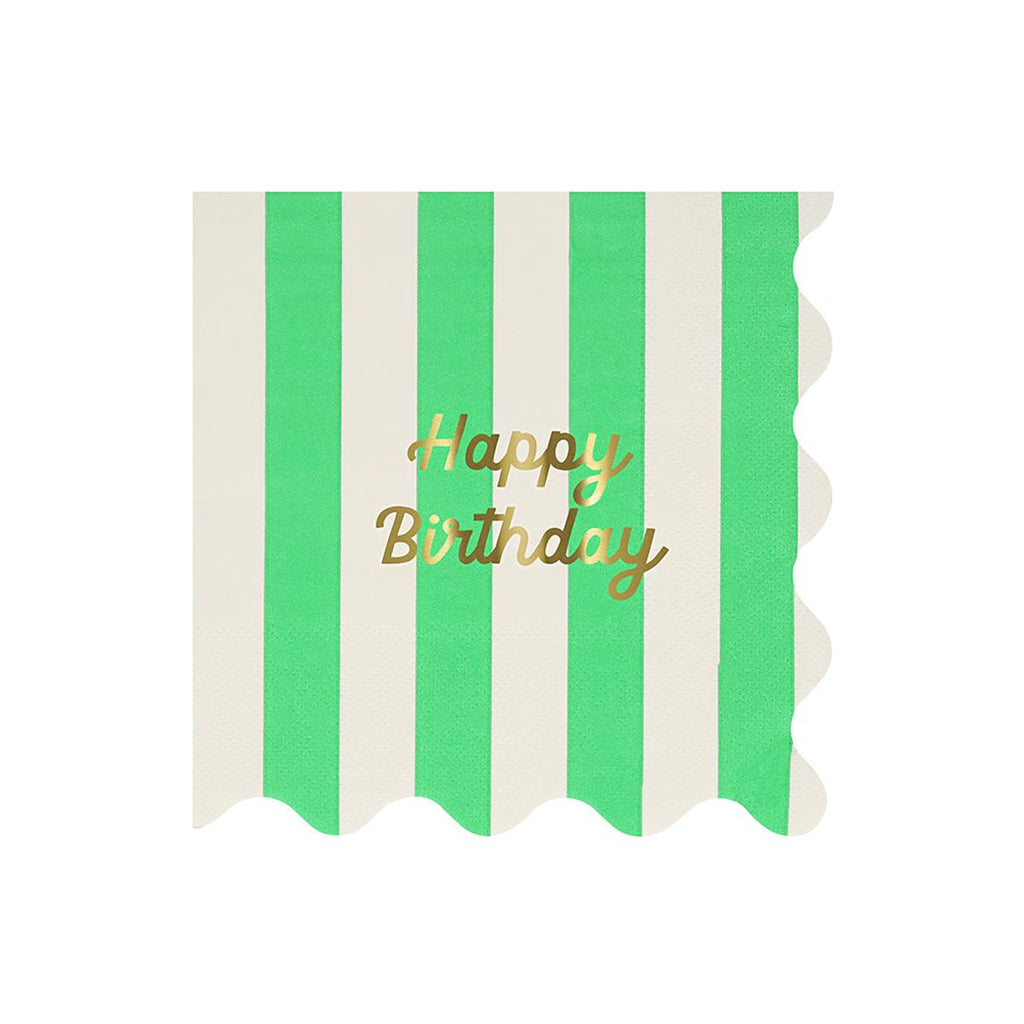 Stripe Happy Birthday Large Party Napkins x 16 | Meri Meri party napkins Stripe Happy Birthday Large Party Napkins x 16