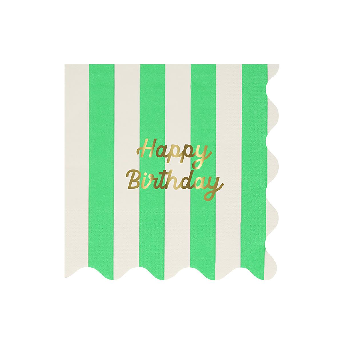 Stripe Happy Birthday Large Party Napkins x 16 | Meri Meri party napkins Stripe Happy Birthday Large Party Napkins x 16