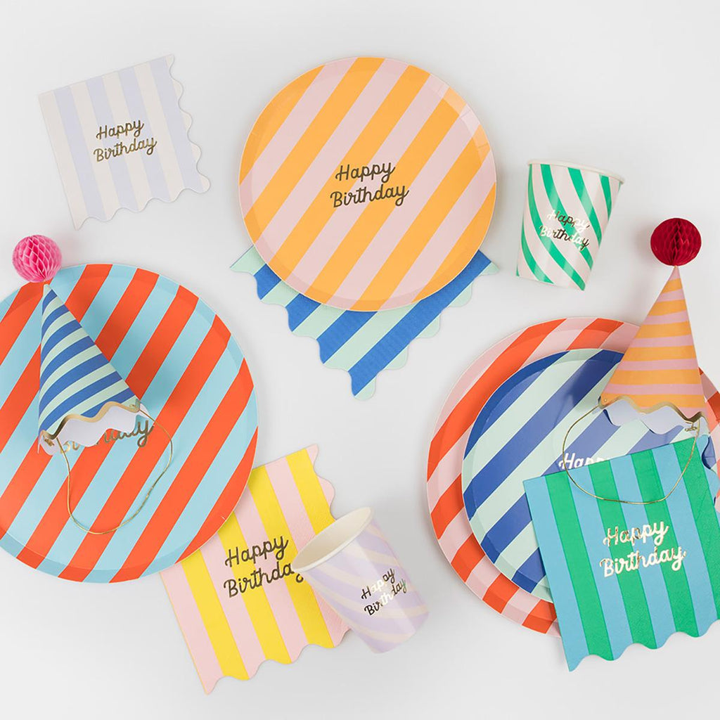 Stripe Happy Birthday Large Party Napkins x 16 | Meri Meri party napkins Stripe Happy Birthday Large Party Napkins x 16