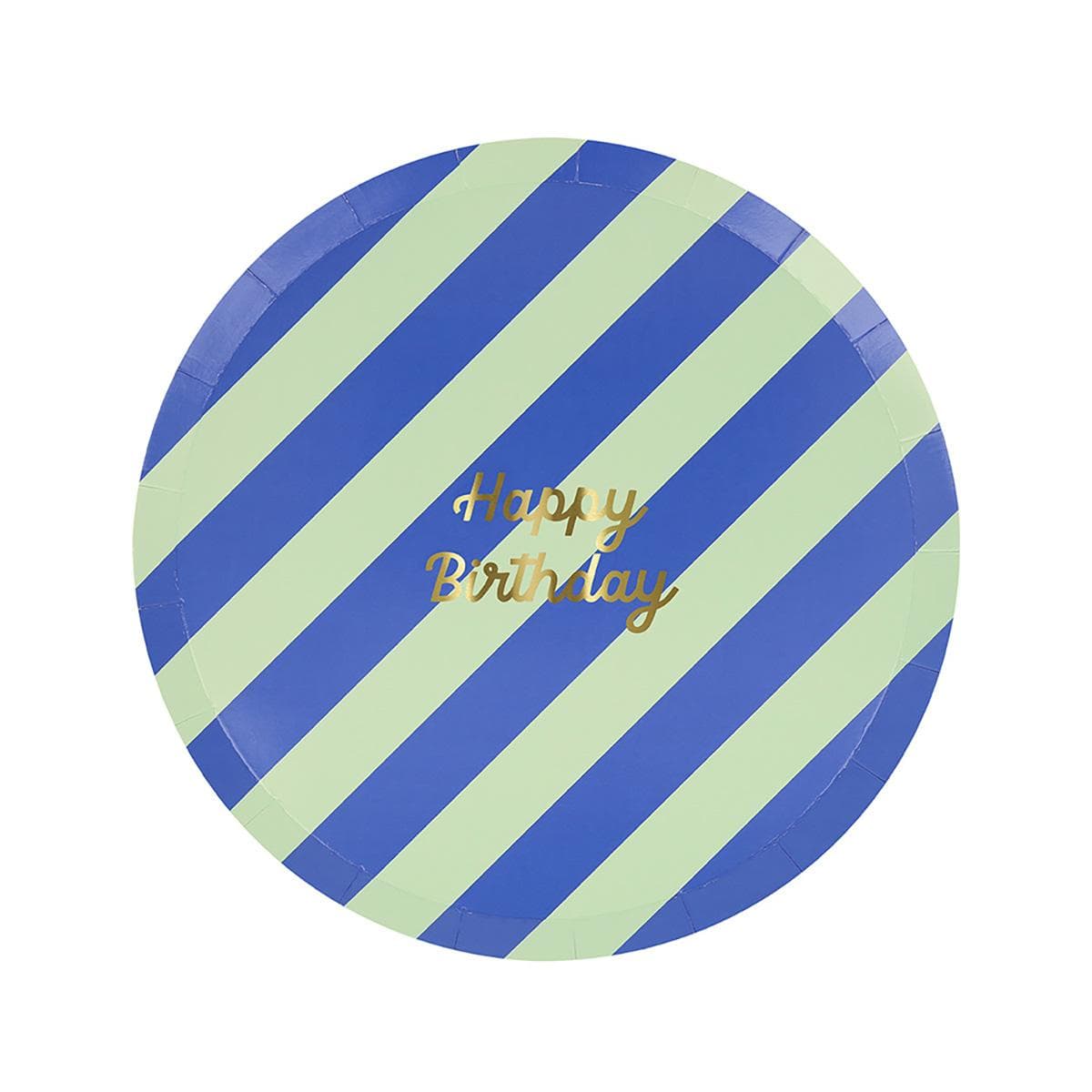 Stripe Happy Birthday Side Party Plates x 8 | Meri Meri party plates Stripe Happy Birthday Side Party Plates x 8