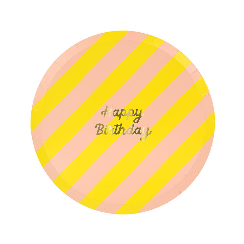 Stripe Happy Birthday Side Party Plates x 8 | Meri Meri party plates Stripe Happy Birthday Side Party Plates x 8