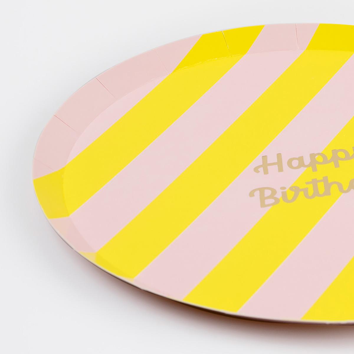 Stripe Happy Birthday Side Party Plates x 8 | Meri Meri party plates Stripe Happy Birthday Side Party Plates x 8