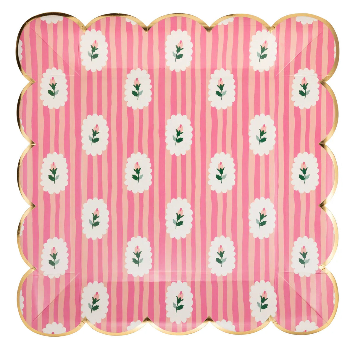 Striped Floral Pink Party Plates x 8 Disposable Plates Striped Floral Pink Party Plates x 8