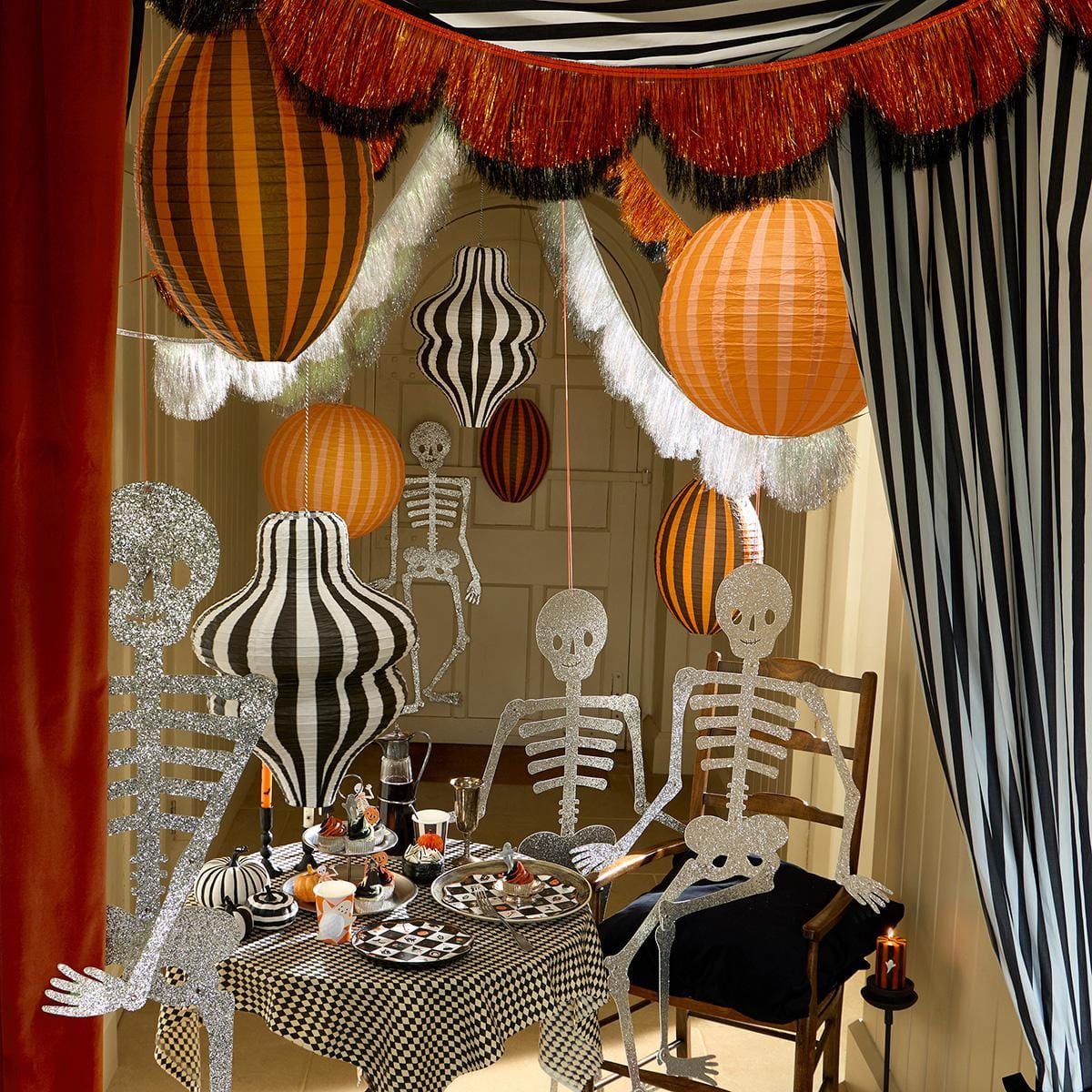 Stripy Halloween Party Lanterns x 3 | Meri Meri | Little Big Party Party Decorations Stripy Halloween Party Lanterns x 3