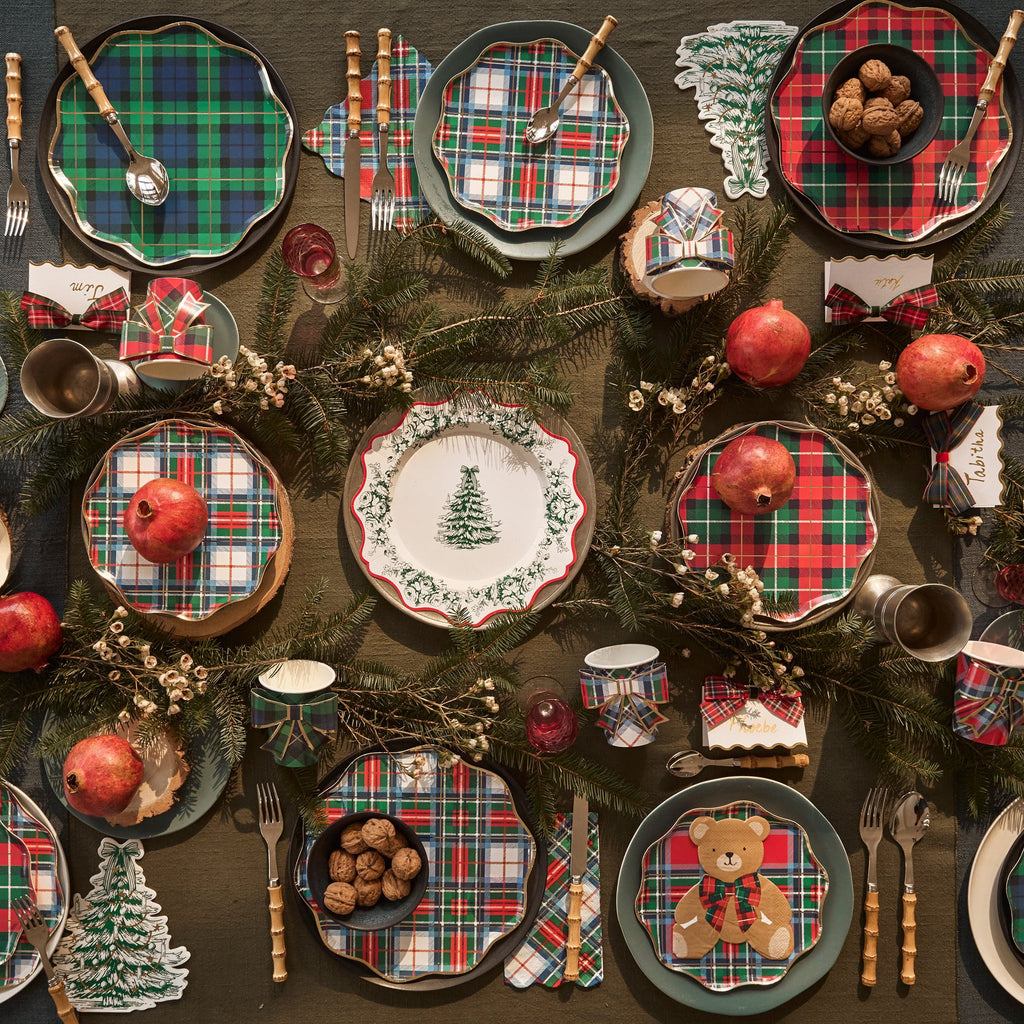 Tartan Mix Bow Christmas Party Cups x 8 | Meri Meri Christmas Tartan party cups Tartan Mix Bow Christmas Party Cups x 8