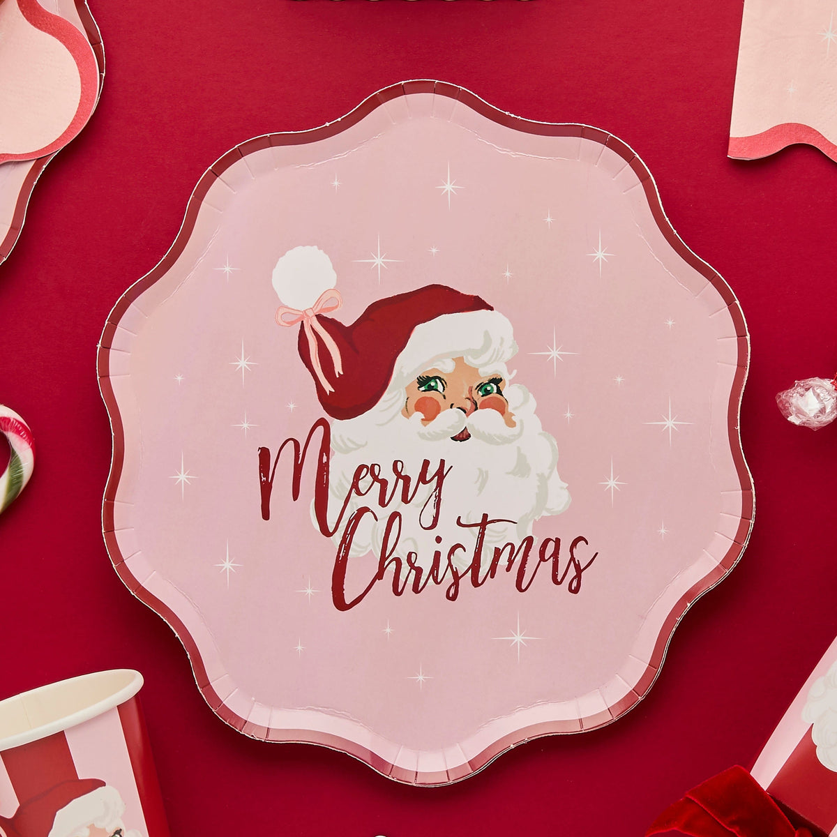 Vintage Santa Paper Plates - Pack of 8 Disposable Plates Vintage Santa Paper Plates - Pack of 8