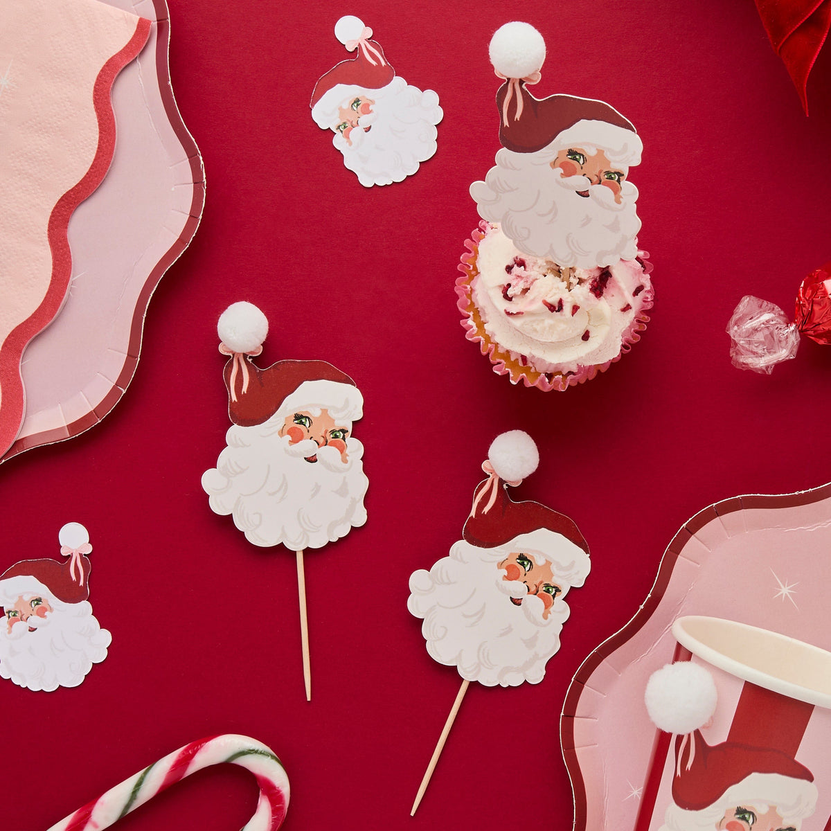 Vintage Santa Pom Pom Food Picks - Pack of 12 food pick Vintage Santa Pom Pom Food Picks - Pack of 12