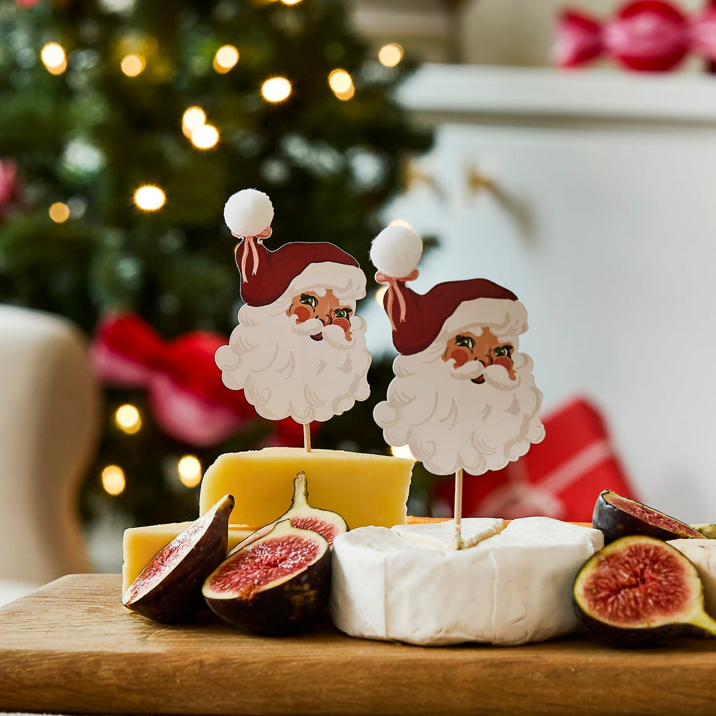 Vintage Santa Pom Pom Food Picks - Pack of 12 food pick Vintage Santa Pom Pom Food Picks - Pack of 12