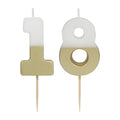 White & Gold Birthday Number Candle - 18 | 18th Cake Candles  Birthday Candles White & Gold 18th Birthday Candle