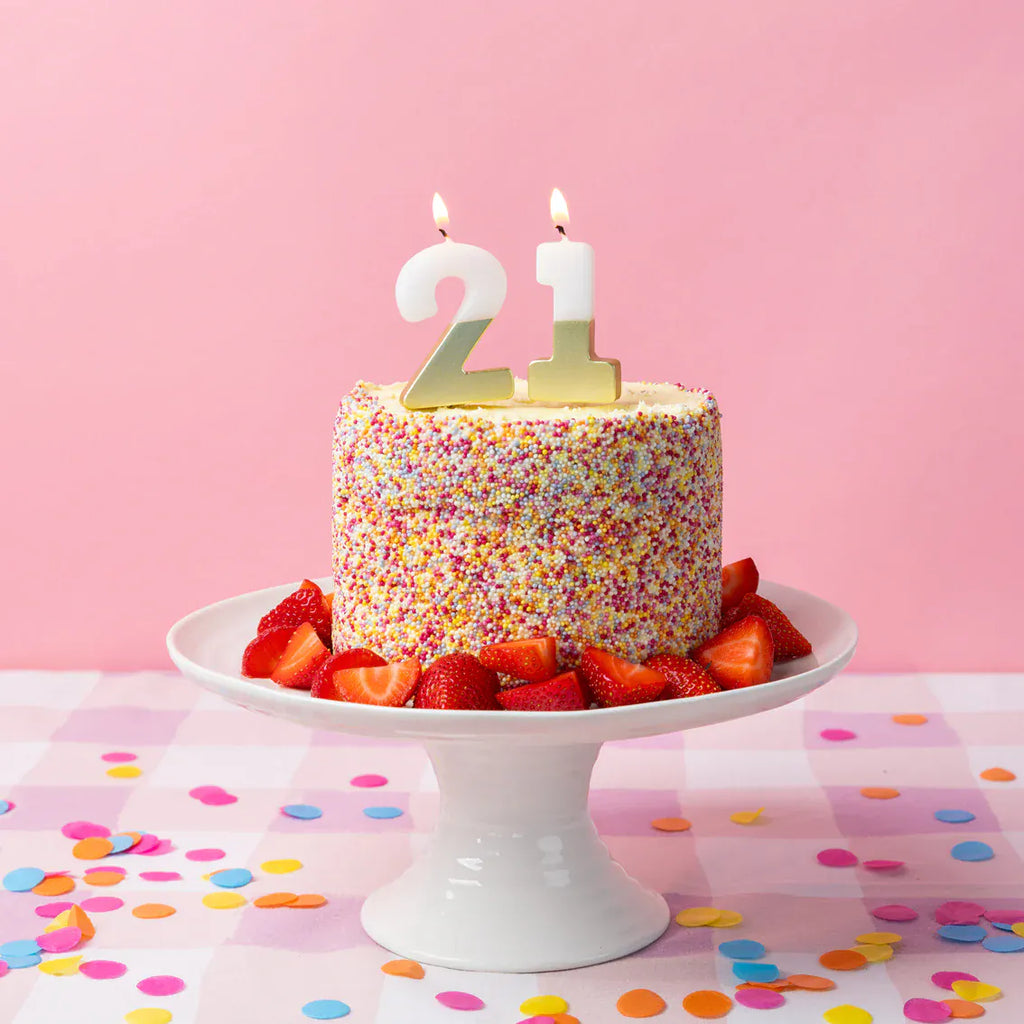 White & Gold Birthday Number Candle - 21 | 21st Cake Candles  Birthday Candles White & Gold 21st Birthday Candle