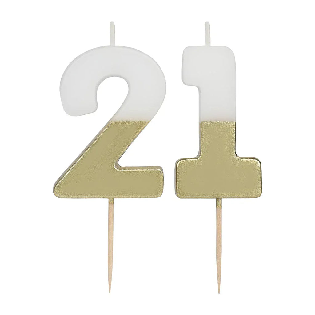 White & Gold Birthday Number Candle - 21 | 21st Cake Candles  Birthday Candles White & Gold 21st Birthday Candle