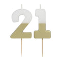 White & Gold Birthday Number Candle - 21 | 21st Cake Candles  Birthday Candles White & Gold 21st Birthday Candle