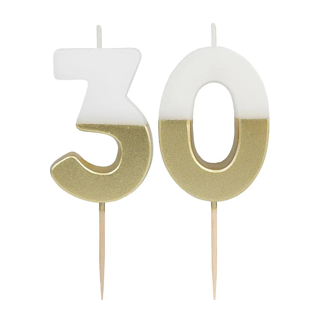 White & Gold Birthday Number Candle - 30 | 30th Cake Candles  Birthday Candles White & Gold 30th Birthday Candle