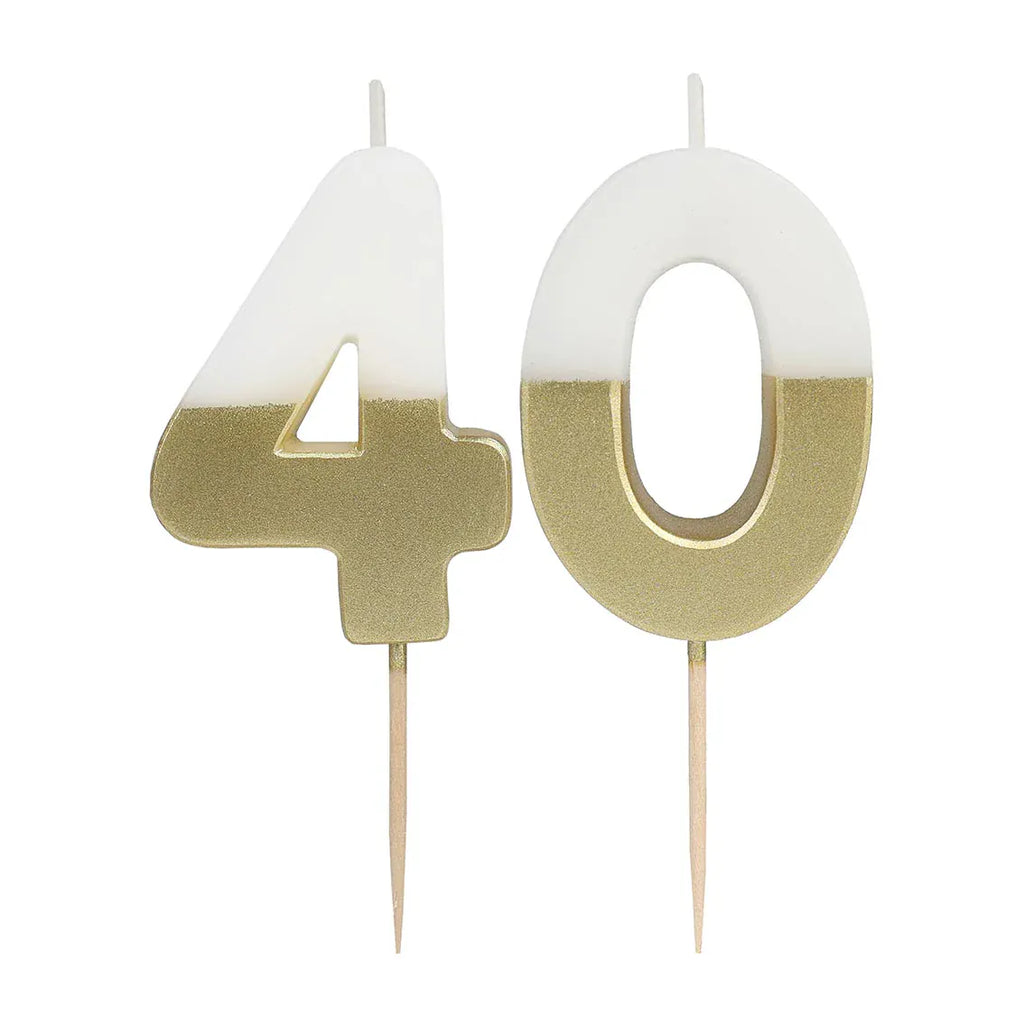 White & Gold Birthday Number Candle - 40 | 40th Cake Candles  Birthday Candles White & Gold 40th Birthday Candle
