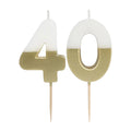 White & Gold Birthday Number Candle - 40 | 40th Cake Candles  Birthday Candles White & Gold 40th Birthday Candle