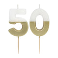 White & Gold Birthday Number Candle - 50 | 50th Cake Candles  Birthday Candles White & Gold 50th Birthday Candle