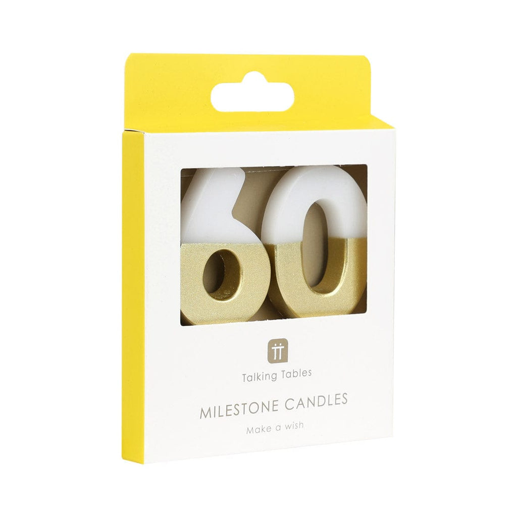 White & Gold Birthday Number Candle - 60 | Cake Candles  Birthday Candles White & Gold 60th Birthday Candle