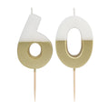 White & Gold Birthday Number Candle - 60 | Cake Candles  Birthday Candles White & Gold 60th Birthday Candle