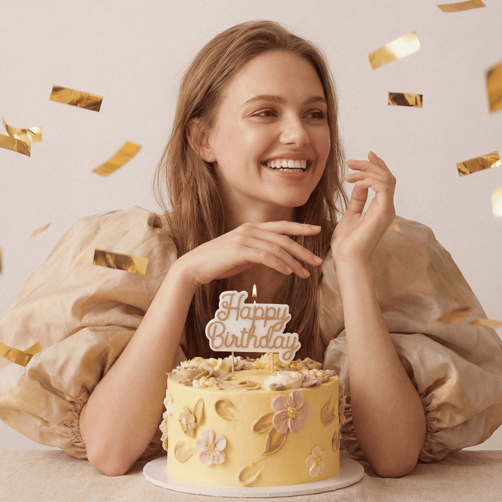 White & Gold Happy Birthday Candle Birthday Candles White & Gold Happy Birthday Candle