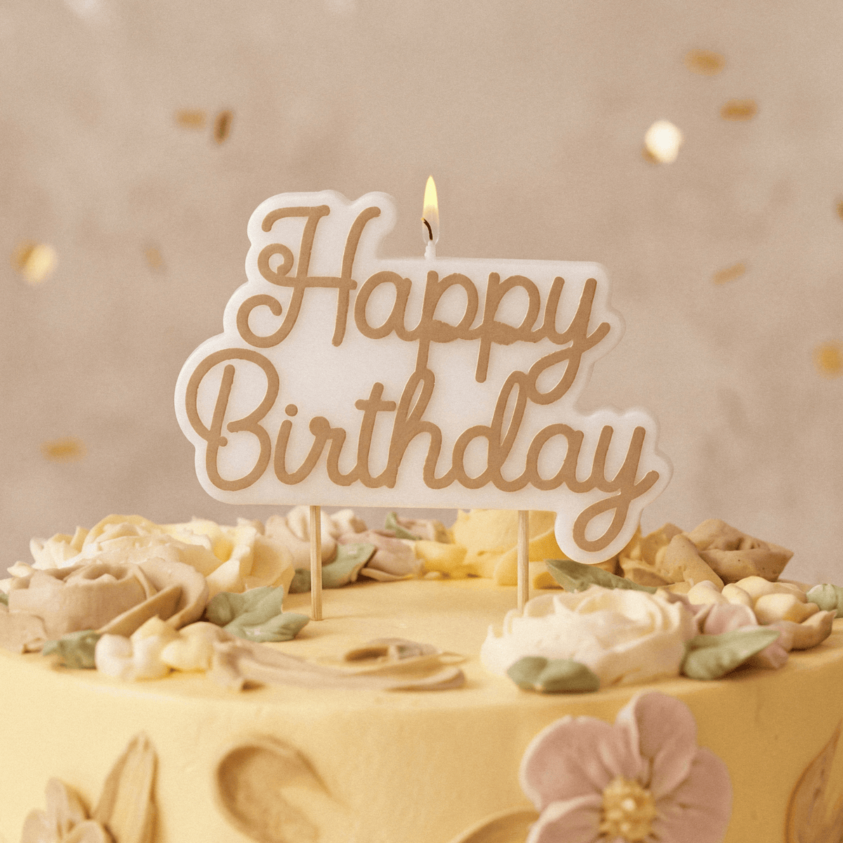 White & Gold Happy Birthday Candle Birthday Candles White & Gold Happy Birthday Candle
