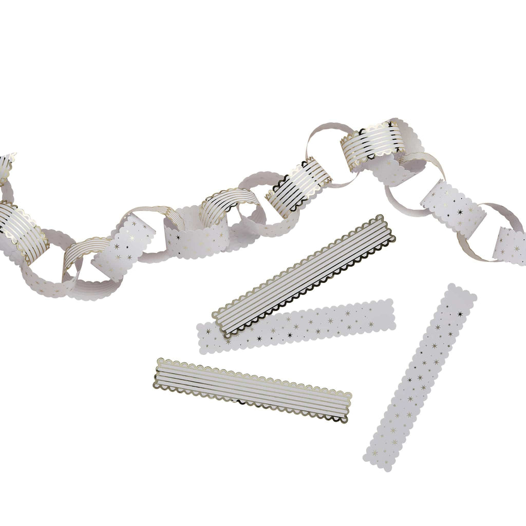 White & Gold Scallop Edge Paper Chains x 48 | Hootyballoo Christmas Bunting White & Gold Scallop Edge Paper Chains x 48